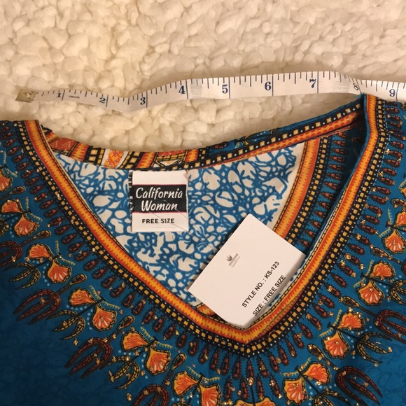 NWT California Woman Dashiki, Size: Free Size, Color: Dark Turquoise & Orange - Picture 12 of 12